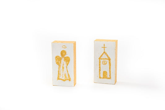 2x4" Church/Angel Table Block, Handpainted, 2 assorted