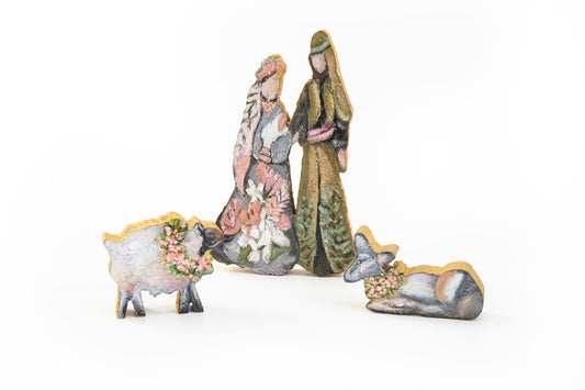 3 Piece Wood Nativity Set, Floral ©Candice Boatright, 9x5.25", 3x4.5"