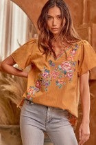 Short Sleeve Embroidered Front Top