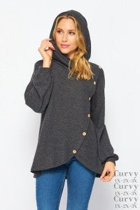 Tulip Hem Hooded Button Top